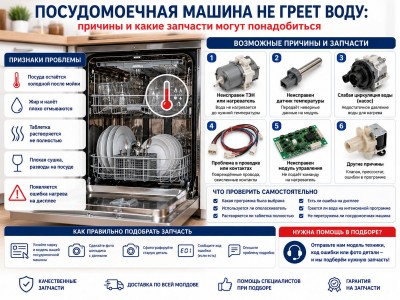 Посудомоечная машина не греет воду: причины и какие запчасти могут понадобиться