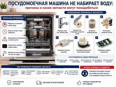 Посудомоечная машина не набирает воду: причины и какие запчасти могут понадобиться