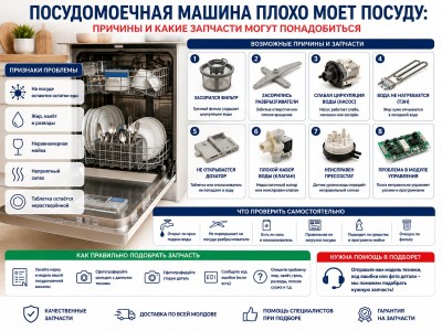 Посудомоечная машина плохо моет посуду: причины и какие запчасти могут понадобиться