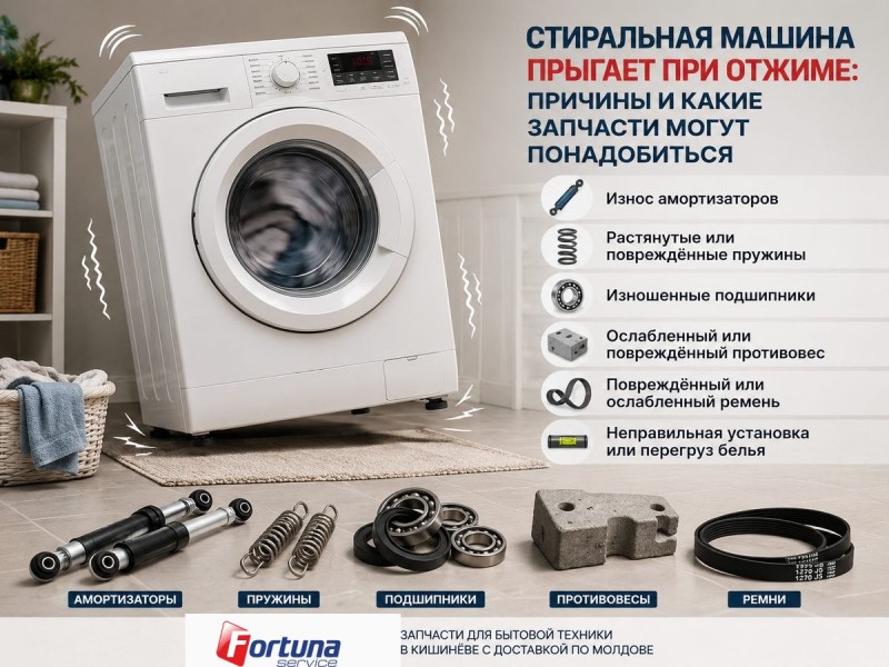 Стиральная машина прыгает при отжиме: причины и какие запчасти могут понадобиться