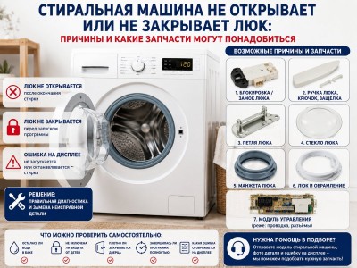 Стиральная машина не открывает или не закрывает люк: причины и какие запчасти могут понадобиться