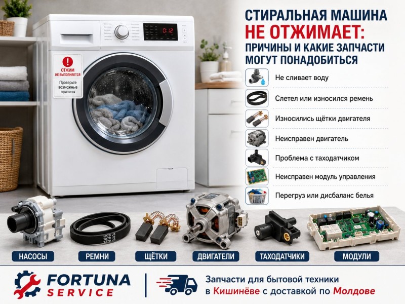 Стиральная машина не отжимает бельё: причины и какие запчасти могут понадобиться