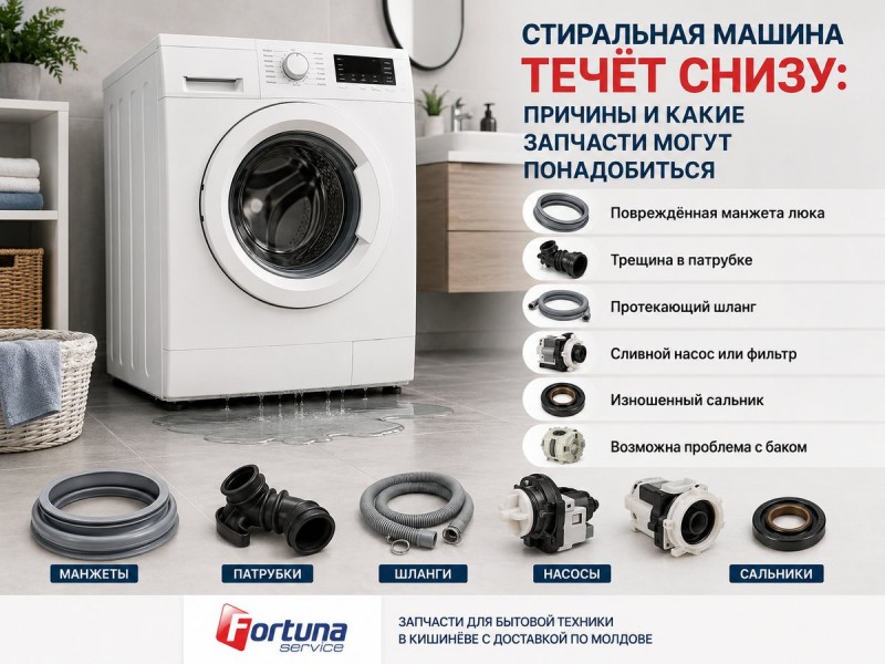 Стиральная машина течёт снизу: причины и какие запчасти могут понадобиться